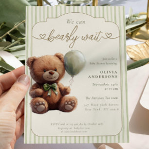 Green Boho We can Bearly Wait Neutral Baby Shower Invitation