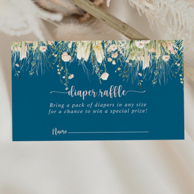 Green Boho Wildflower Navy Diaper Raffle Ticket  Enclosure Card (Creator Uploaded)
