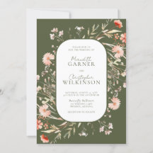 Green Boho Wildflowers Photo Wedding Invitation