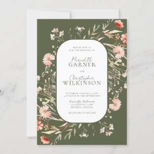 Green Boho Wildflowers Photo Wedding Invitation
