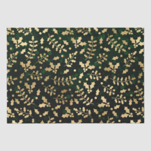 Green Bokeh and Gold Foil Christmas Holly Tissue Paper