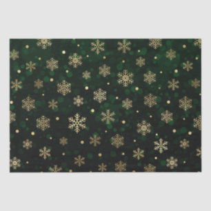 Green Bokeh and Gold Foil Christmas Snowflakes Tissue Paper