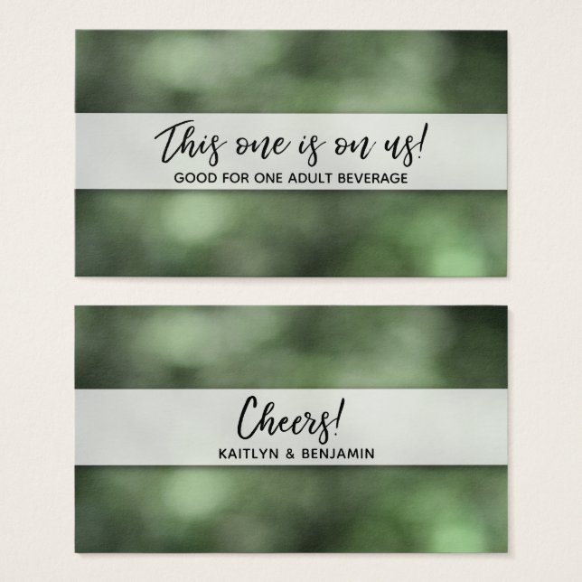 Green Bokeh Drink Tickets w/ Modern Handwriting (Front & Back)