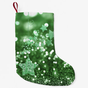 Green Bokeh Faux Glitter & Stars Small Christmas Stocking