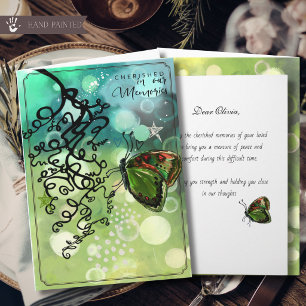 Green Bokeh Light Butterfly Swirl Sympathy Card