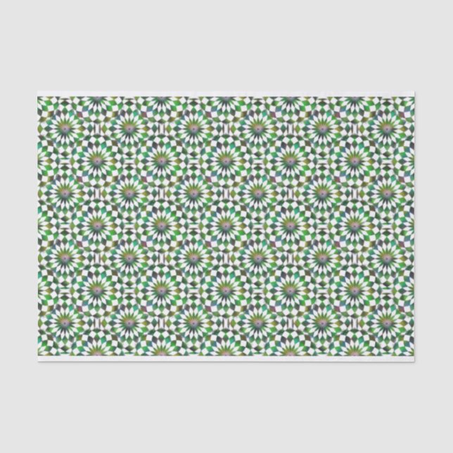 Green Bokeh Retro 1980s Pixels Geometric Pattern Tissue Paper (Front)