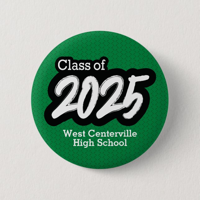 Green Bold Brush Class of 2025 Button (Front)