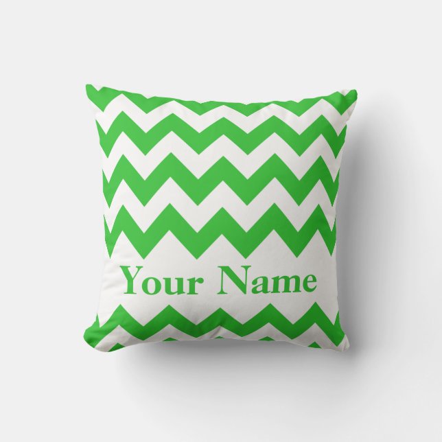 Green Bold Chevron with monogram Cushion (Front)
