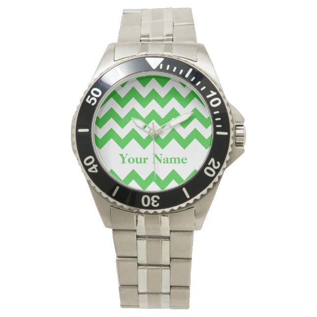 Green Bold Chevron with monogram Watch (Front)