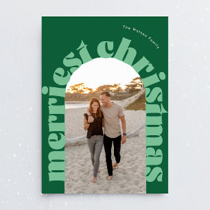 Green Bold Christmas Oval Arch One Photo Holiday Card