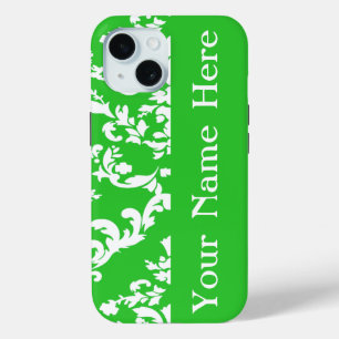 Green Bold Damask w/ name @ Emporiomoffa iPhone 15 Case