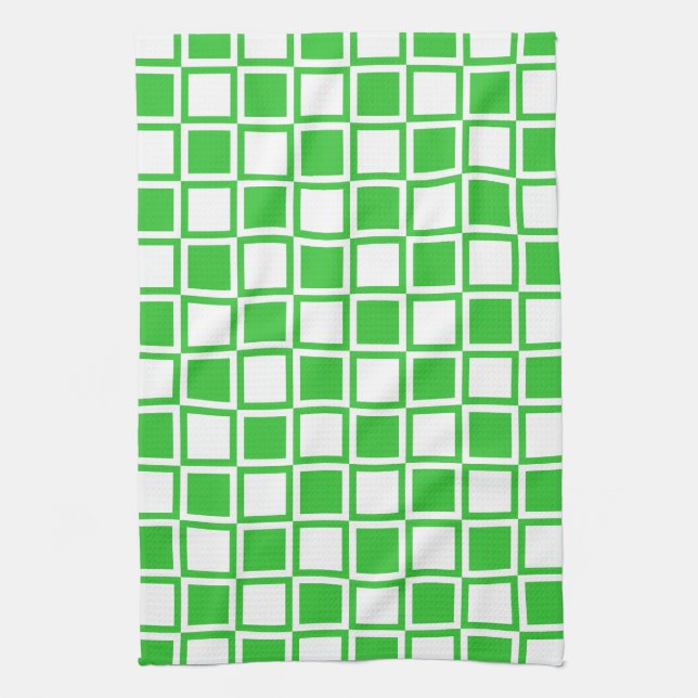 Green Bold Mod Squares Tea Towel (Vertical)