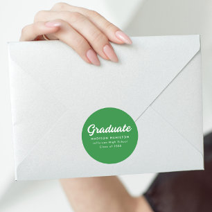 Green Bold Script Graduation Classic Round Sticker