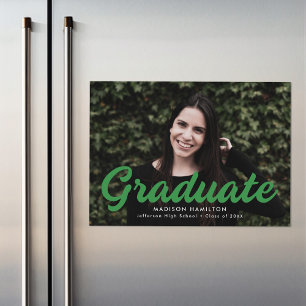 Green Bold Script Photo Graduation Announcement