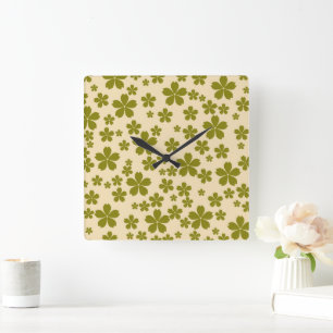 Green Bold Y2K Wildflower Vibrant Home Decor Square Wall Clock