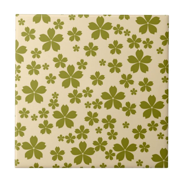 Green Bold Y2K Wildflower Vibrant Spring Decor Tile (Front)