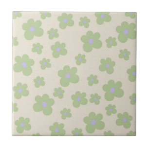 Green Bold Y2K Wildflower Vibrant Spring Decor Tile