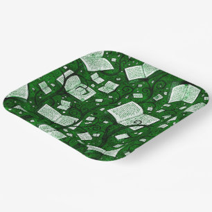 Green Books Background Paper Plate
