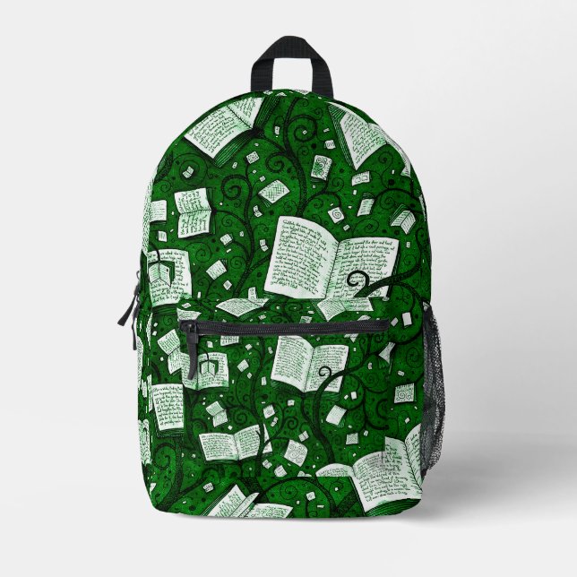 Green Books Background Printed Backpack (Front)