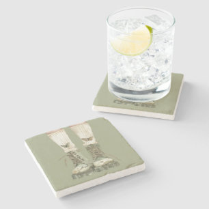 Green Boots Butterfly Socks Stone Coaster
