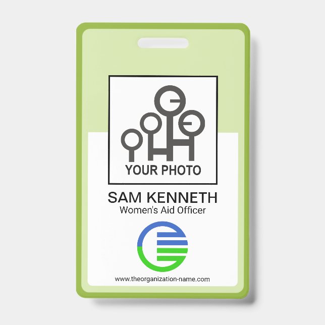 Green Border Frame Company Employee Nurse Photo ID Badge (Front)