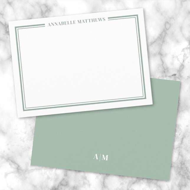 Green Border Minimalist Name Monogram Card (Green Border Minimalist Name Monogram Note Card)