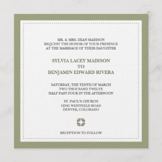 Green border square traditional wedding invitation