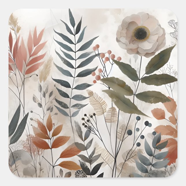 Green Botanical Abstracts Floral Inspiration Square Sticker (Front)