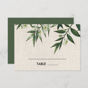 Green Botanical Burlap Wedding Table Place Cards