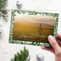 Green Botanical Christmas Frame Photo Happiest