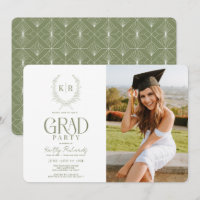 Green Botanical Crest Monogram Graduation Photo