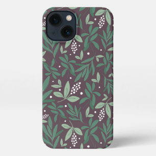 Green Botanical Fern Foliage & White Berry Pattern iPhone 13 Case
