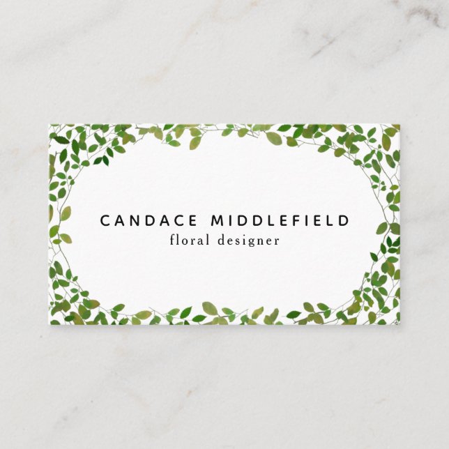 Green Botanical Floral Design Florist Business Card (Front)