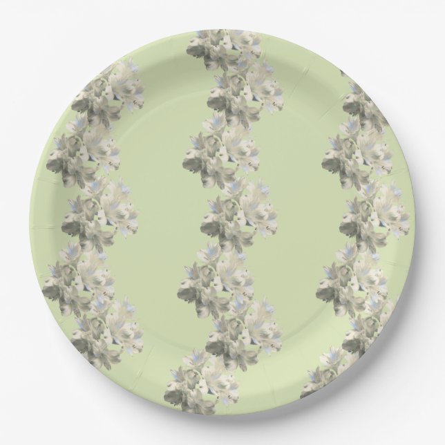 Green Botanical Floral Pattern Paper Plates (Front)