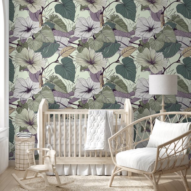 Green botanical  floral wallpaper (Kids)