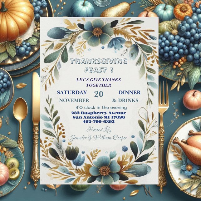 Green Botanical Foliage Autumn Thanksgiving Feast Invitation (Green Botanical Foliage Autumn Thanksgiving Feast Invitation)