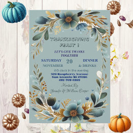 Green Botanical Foliage Autumn Thanksgiving Feast Invitation