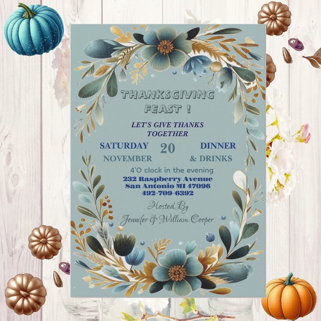 Green Botanical Foliage Autumn Thanksgiving Feast Invitation (Green Botanical Foliage Autumn Thanksgiving Feast Invitation)
