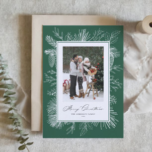 Green Botanical Frame Merry Christmas Photo Holiday Card