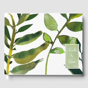 Green Botanical Glam Plant Leaves Elegant Wedding Guest Book