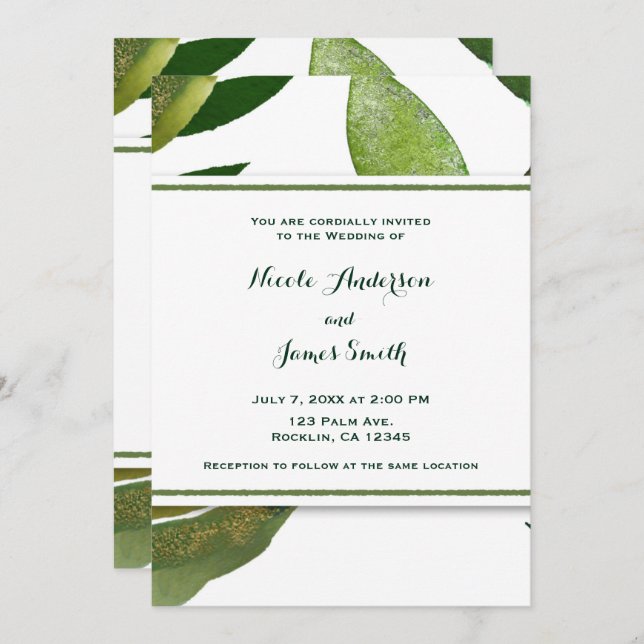 Green Botanical Glam Plant Leaves Elegant Wedding Invitation (Front/Back)