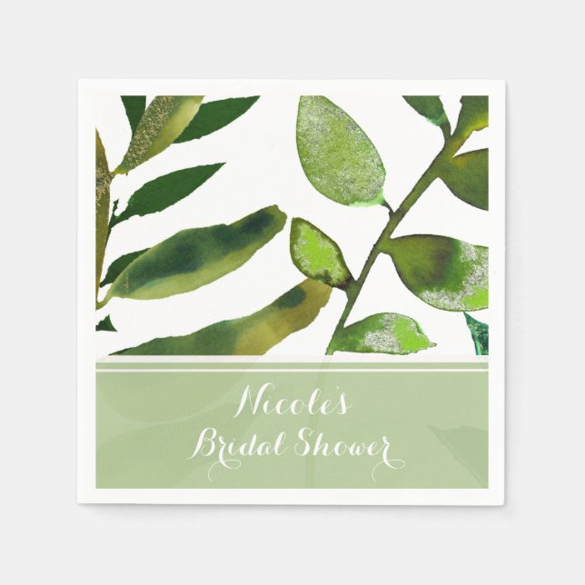 Green Botanical Glam Plant Leaves Elegant Wedding Napkin (Front)