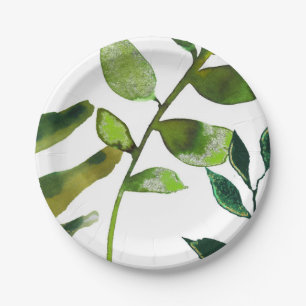 Green Botanical Glam Plant Leaves Elegant Wedding Paper Plate