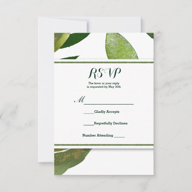 Green Botanical Glam Plant Leaves Wedding RSVP Card (Front)