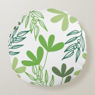 Green Botanical Harmony Pattern Round Pillow