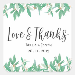 Green Botanical Leaves Elegant Wedding Sticker