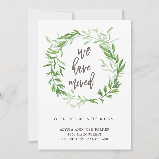 Green Botanical Leaves Moving Announcement (Front)