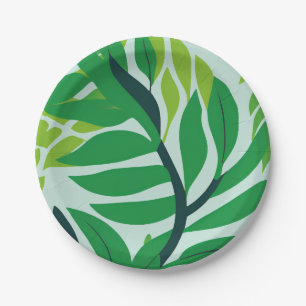 Green Botanical Leaves Paper Plate