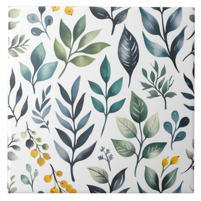Green Botanical Leaves Tile (Front)