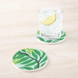 Green Botanical Leaves Watercolor Coaster